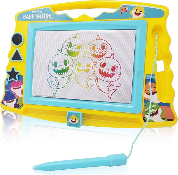 Lollipop Baby Shark Magnetic Drawing Board with Stylus & 3 Stamps for Boys or Girls (Blue)