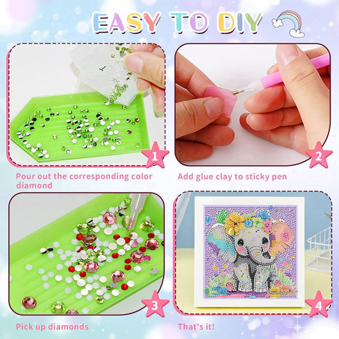 xackcme 4-8-12, Package (7x7 inch) Elephant Diamond Art Painting Kits for Kids with Frame, Animal Diamond Art for Kids