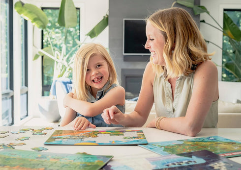 Chuckle & Roar - 4 Pack Tray Puzzles - USA Animal Map, Polar Animals, Adventure Awaits, Fair - 36 & 48 PC Tray Puzzles