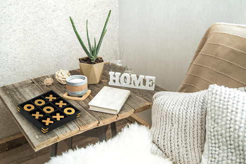 10" Large Elegant Premium Black Tic Tac Toe Board Game | Wooden Puzzle Game | Coffee Table Decor & Games