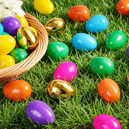 104 Count 2.3 Inch Taboom Bulk Easter Plastic Eggs Empty Colored & Gold Fillable Egg with Strong Snap-Tight Seal