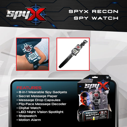 SpyX Spy Recon Watch, 8-Function Spy Toy with LED Spot Light, Stopwatch, Alarm, and More