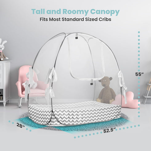 Crib Tent to Stop Baby Climbing Out Baby Crib Net Cover, Breathable Anti-Climb Crib Cover with Auto-Lock Zipper, Easy