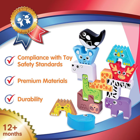 Montessori Puzzle N’ Stack Animals Toys, Kids Stacking Building Animal Blocks Toy for Toddler Preschool Gifts
