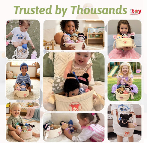 OUOZZZ Set 5 8.8 Soft Baby Dolls of Multicultural Plush Dolls in Basket | Diversity Ethnic Snuggle Toys for Toddlers