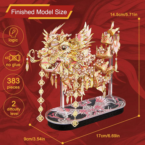 Piececool 3D Metal Puzzles for Adults - Chinese Lucky Dragon DIY Model Building Kits, Challenging Brain Teaser Crafts