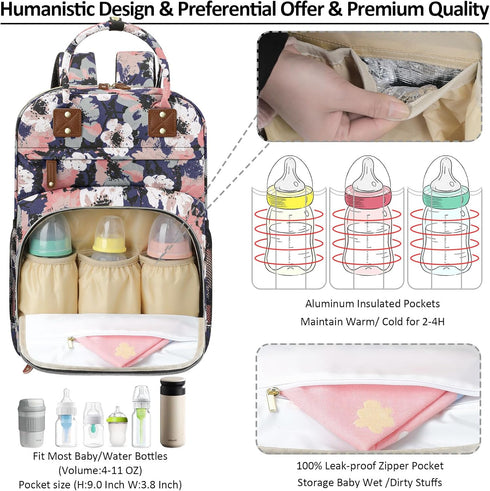 Backpack Diaper Bag Tote for Women Large Capacity, Multifunctional Waterproof Baby Bag with Insulated Pockets For Baby