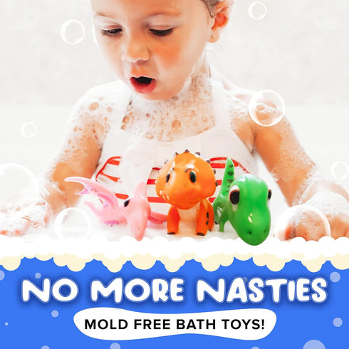 Dinosaur Bath Toys, Mold Free Baby Bath Toys for Toddlers 1-3, BPA-Free, Dishwasher-Safe, 3PCs