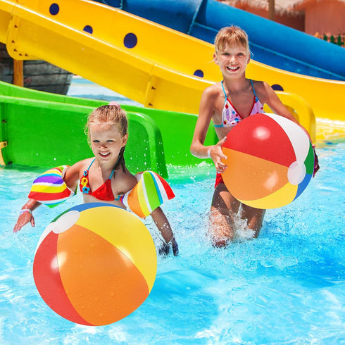 4 Pcs Large Rainbow Beach Balls - Inflatable Swimming Pool Toys for Summer Beach Water Games