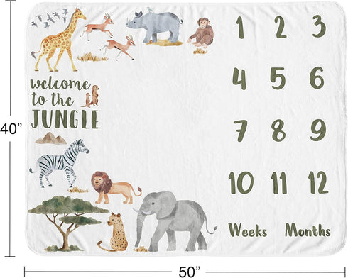Sweet Jojo Designs Jungle Animals Milestone Blanket Monthly Newborn First Year Growth Mat Baby Shower Memory Hunter