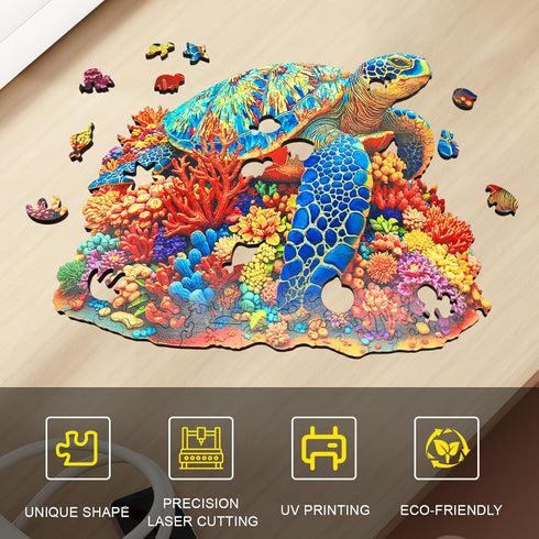 300 15*14in Sea Turtle Wooden Puzzle for Adults, Vibrant Coral Turtle Jigsaw Puzzle for Adults Piece, Unique Animal