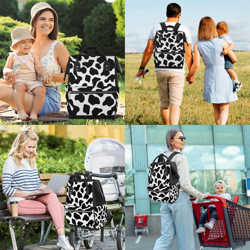 Honeybaby Backpack 19L Diaper Bag for Mom & Dad Cow Print Style Large Diaper Bag Tote with Multi-Pocket, Portable