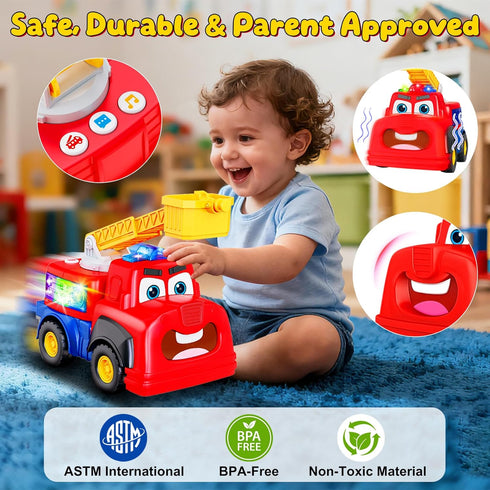 Tozkizm 18M+, 18 Talking Fire Truck Toy for Toddlers Interactive Fire Engine with Voice Repeat and Moving Mouth