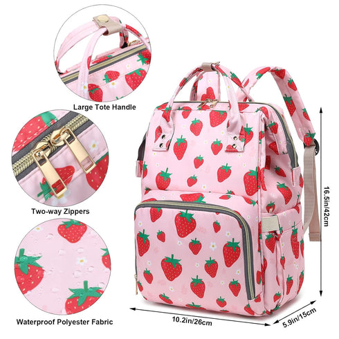 Yusudan Backpack Strawberry Diaper Bag for Baby Girls, Mom Waterproof Large Nappy Bags for Women