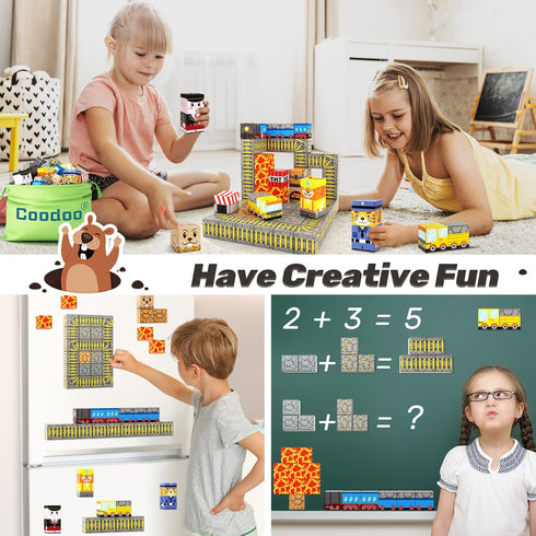 Set, 3+ 4-6 6-8 5-7 Coodoo Magnetic Blocks - Build Mine Magnet World Mine Train Track Magnetic Building Blocks Toddler