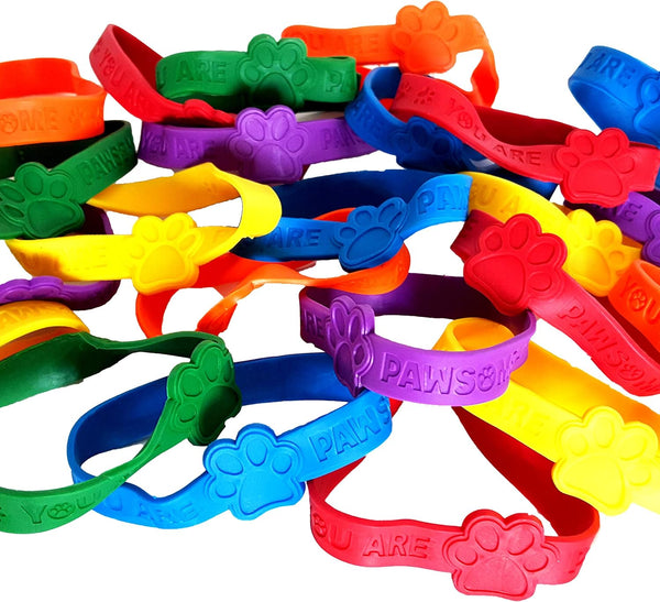 Paw Print Rubber Bracelets, 'You are Pawsome' Party Favors
