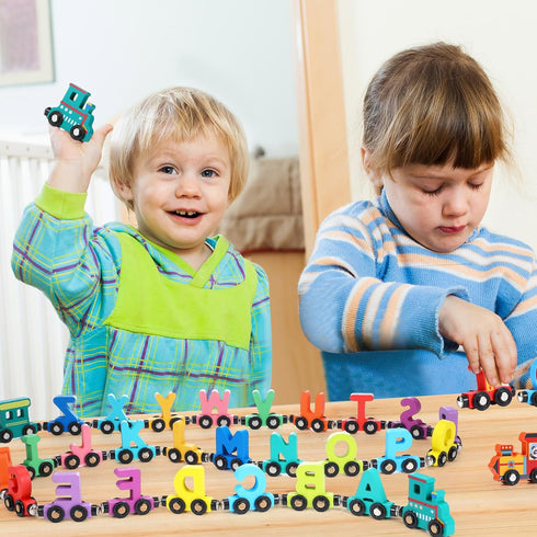 VercanMonth 43 Set 26 14 3 3-7 Pcs Magnetic Wooden Alphabet Number Trains for Kids with Alphabet, Number Trains
