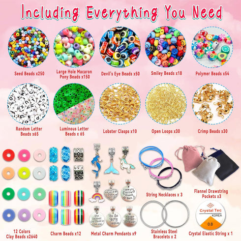 leitait Girls Toys Bracelet Making Kit, 3100pcs Beads for Charm Jewelry Making Supplies, Unicorn/Mermaid Crafts Gifts