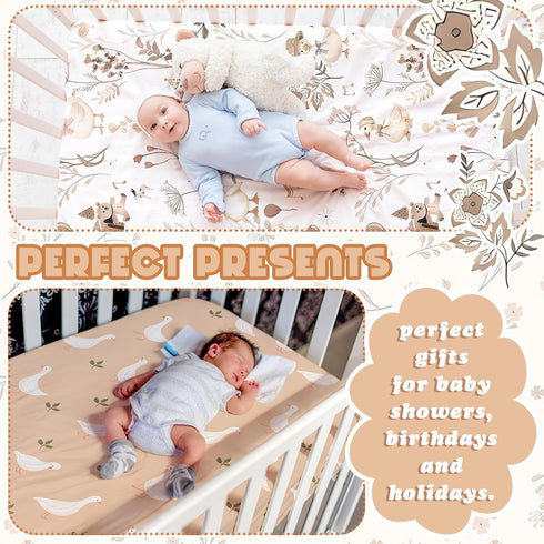 4 Pack Set 52'' 28" Peryiter Crib Sheets for Baby Brown Silly Goose Soft Baby Bed Sheet x Nursery Crib Sheets
