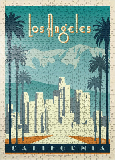MyPuzzle Los Angeles Skyline, Vintage Poster - Premium 500 Piece Jigsaw Puzzle for Adults