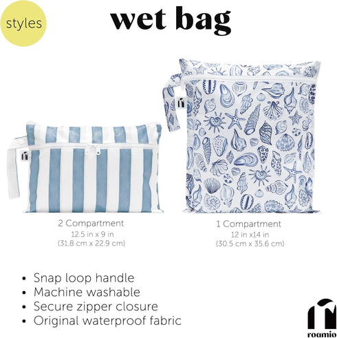 2pk Bumkins Roamio - Waterproof Wet Bag - For Baby, Travel, Swim Suit, Cloth Diapers, Pump Parts, Pool, Gym, Toiletry
