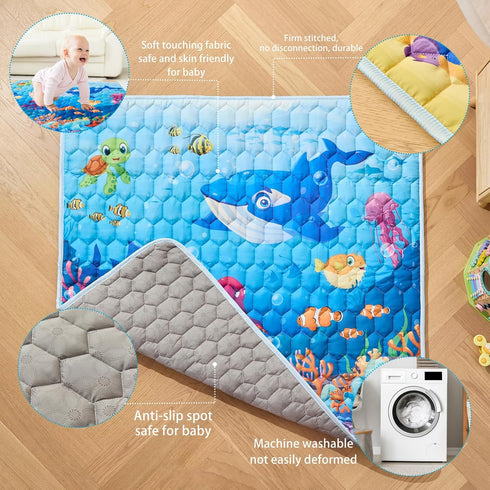 Lucakuins 50" 50" Baby Play Mat, X Playpen Mat Premium Foam Baby Floor Play Mats, Foldable Thick One-Piece Crawling