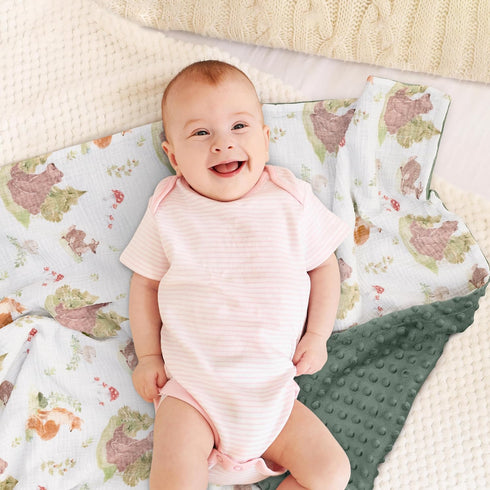 30 40 inches GLLQUEN BABY Blankets for Unisex Newborn Super Soft Nursery Minky Blankets with Muslin Cotton Front