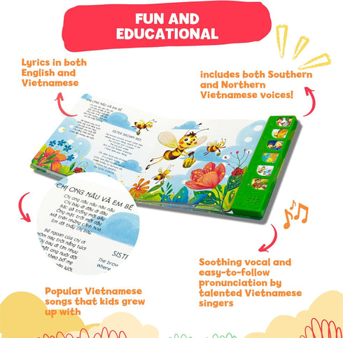 tinywrist AUDIOBOOKS - B Sings and Learns Vietnamese Interactive Bilingual Music Book for Babies, Toddlers & Kids |