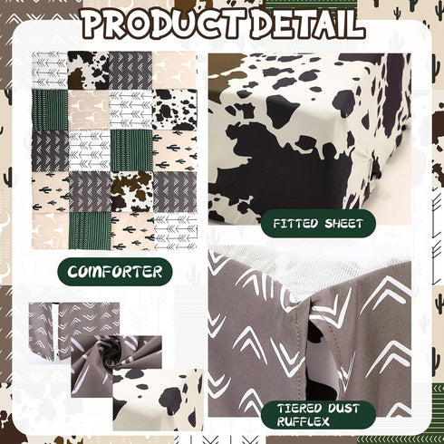 Hahafelt 3 Set Set Piece Patchwork Western Crib Bedding for Boys Girls Cow Cactus Print Baby Bedding Barnyard Western