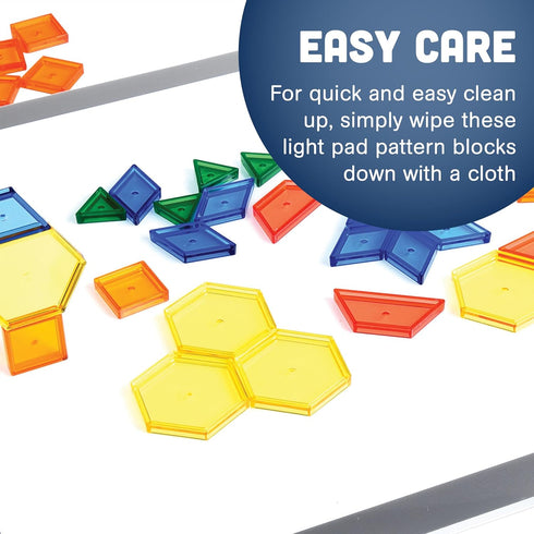 Constructive Playthings Translucent Pattern Blocks, STEM Toys, Light Table Manipulatives, Set of 147 Blocks