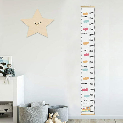 Kids Growth Chart Fabric Canvas Height Measurement Ruler - Wood Frame from Baby to Adult, Colorful Cloud, 7.9 x 79in