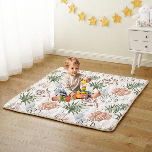 71"x59" Tummy Bunnikins & Clover Baby Mats for Floor, Thicken Soft Play Mat, Foldable and Non Slip One-Piece Crawling