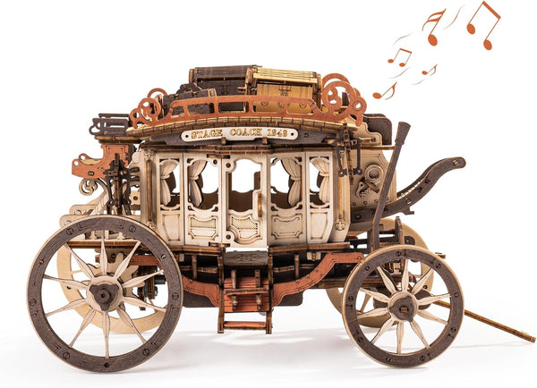 ROBOTIME Stagecoach Wooden Music Box Puzzle AMKA1, Valentines Day Gift 3D Wooden
