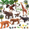 QuarenDen 49Pcs Rainforest Figures, Model Scenery Kit, Jungle Animals Figures, Model Trees and