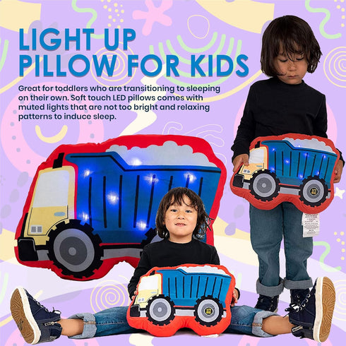 Unicorns & Robots Light Up Pillow for Kids, Plush Led Night Light for Boys and Girls, Oeko TEX Certified, Toddlers