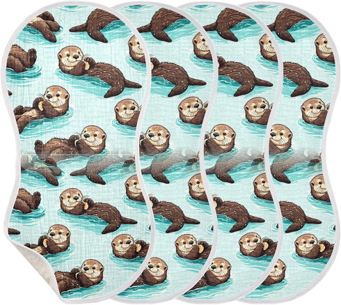FLildon 1PC Muslin Burp Cloth for Baby Cute Sea Otters Super Absorbent Burping Cloths, Bibs for Newborn Boys Girls