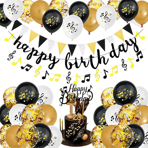 BANBALLON Party Decorations - Music Note Latex Balloons, Happy Birthday Cake Topper, Music