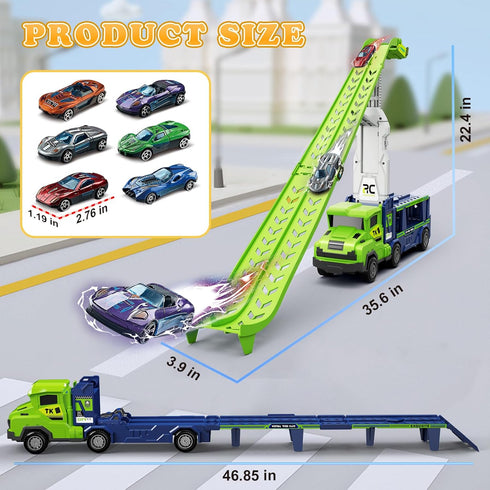 3, 4, 5, 6, 7, 8 2 6 Truck Car Toys for Years Old Kids, Carrier Truck Race Track Toys, Foldable Transport Car Toys