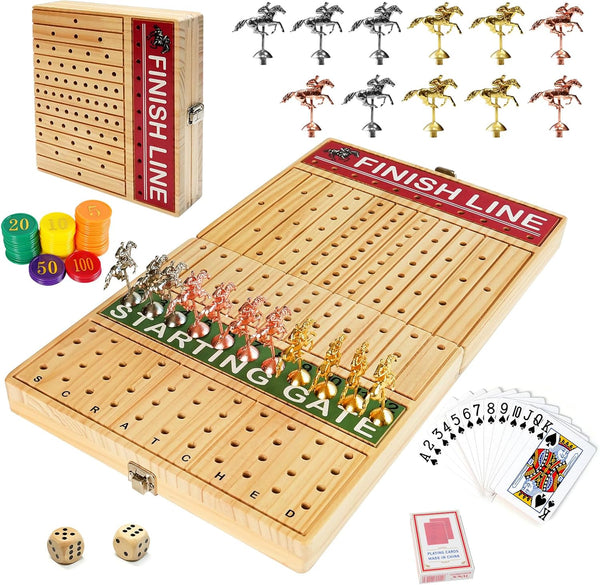 FUNNYB&G 21 inches Horse Race Board Game Foldable Large Horse Racing Game