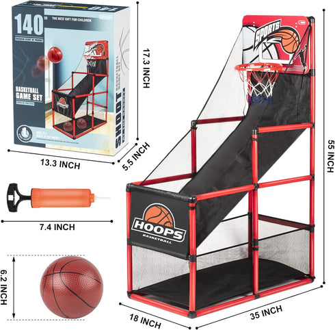 Kids Basketball Hoop Set with Stand, Arcade Game with 5 Inflatable Balls, Easy Set Up for Indoor Outdoor Competition