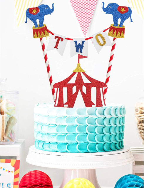Circus Two Birthday Cake Topper, Circus Theme Second Birthday Photo Booth Props Cake Decorations