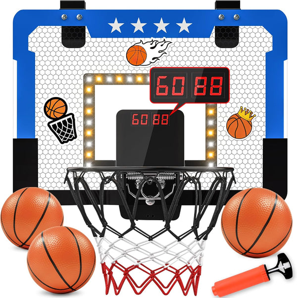 Indoor Mini Basketball Hoop for Kids with Double Electronic Scoreboard LED Light