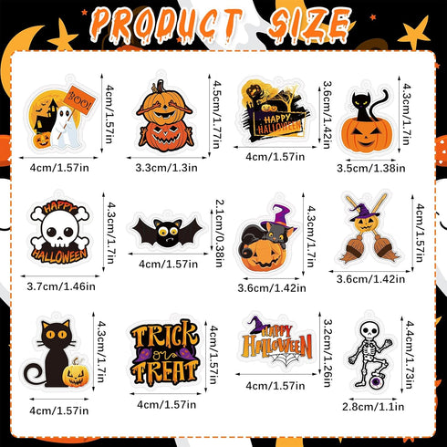 Kigeli 60 Pcs Halloween Keychain Bulk - Ghost, Bat, Cat, Pumpkin, Skeletons - Party Favors for Kids & Adults