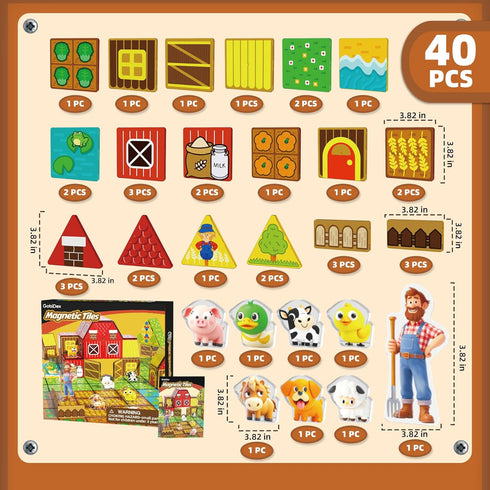 3-5, 4-8 GobiDex Magnetic Tiles with Farm Animals Building Blocks, STEM Sensory Toys for Indoor, Outdoor, and Travel