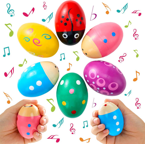 6 Packs JOYIN Easter Wooden Egg Shakers Maracas Percussion Musical for Easter Basket Stuffer Filler, Classroom Prize