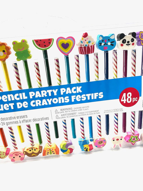 Creatology 48 Piece Pencil Party Pack! Includes 12 Colored Pencils, 12 No 2 Pencils, 24 Fun Shaped Erasers