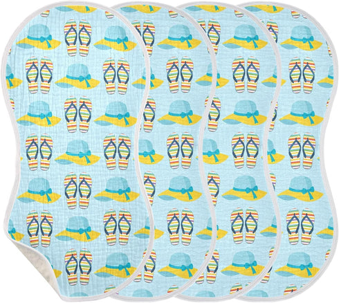 decor gift Summer 4 Pack 22x11in Cotton Muslin Burp Cloths Large Soft and Absorbent? Blue Flipflop Baby spit up Cloth