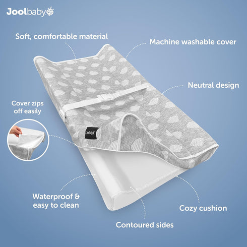 Jool Baby Serenity Soft Changing Pad + Washable Cover, Non-Slip - Fits Standard Changing Tables & Dressers (Cloud