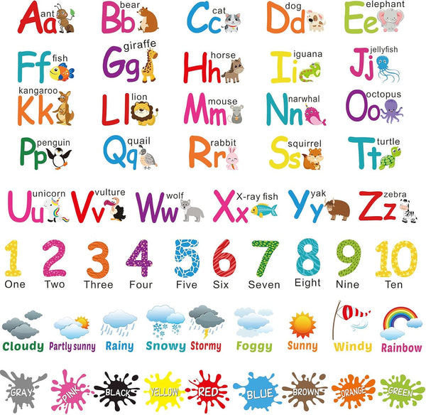 6 Sheets Alphabet Wall Decals for Classroom, Color Weather Learning Educational Stickers, Peel and Stick for Kids' Rooms
