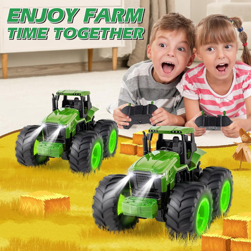 BAYSING 3-5, 3,4,5,6,7 3-7 Remote Control Tractor Toys for Kids Light Up Monster Trucks Toy for Boys Year Old, Toddlers
